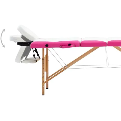 Klappbarer Massagetisch 4 Zonen Holz weiß und rosa
