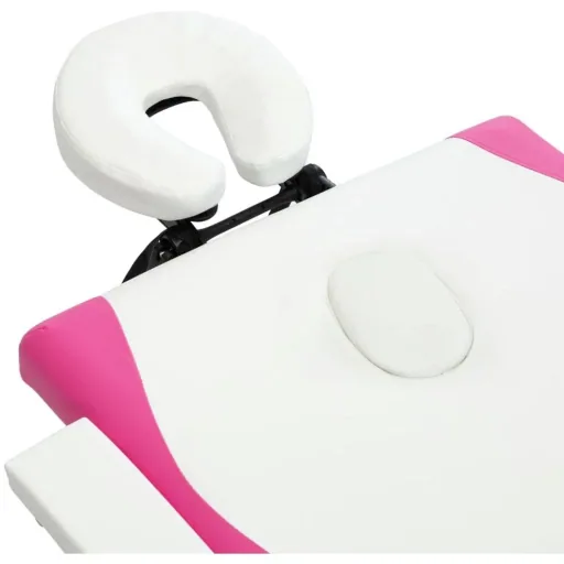 Klappbarer Massagetisch 4 Zonen Holz weiß und rosa