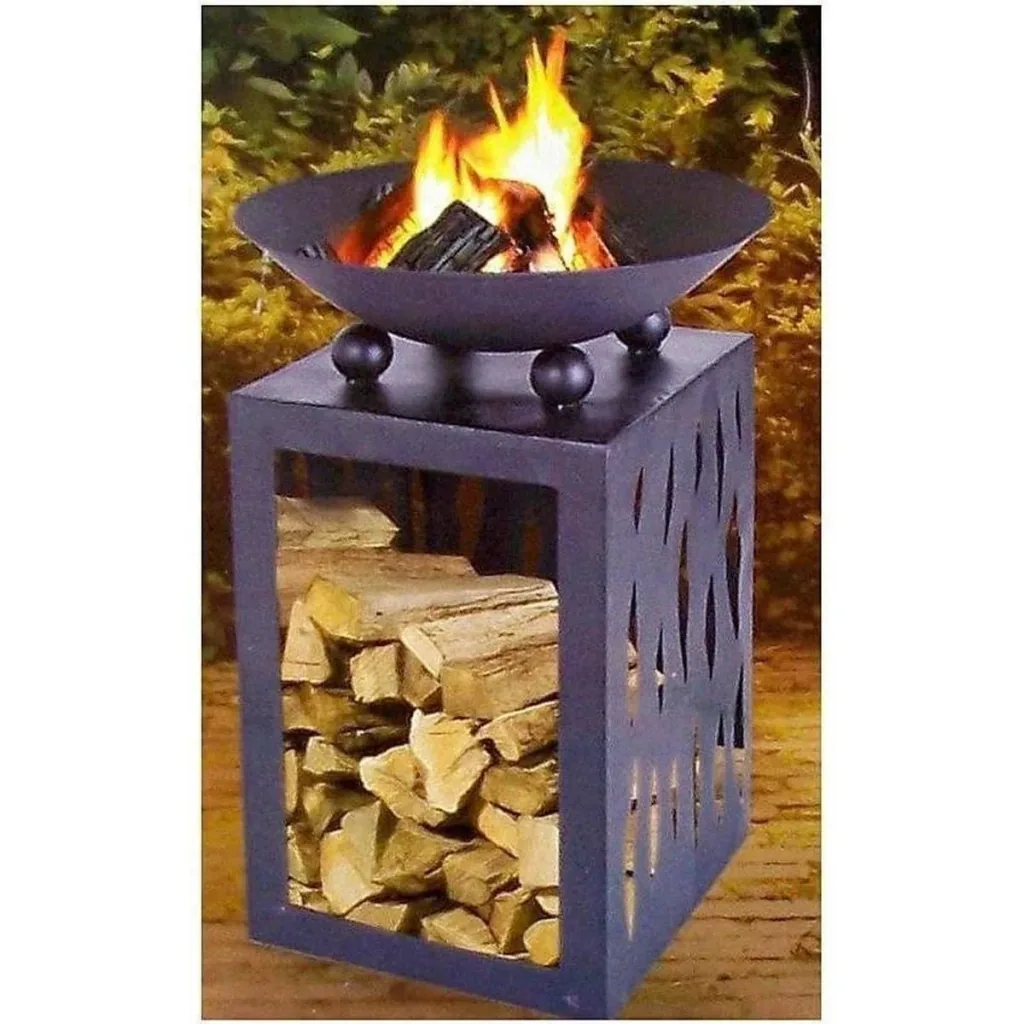 Pro Garden Feuerschale - mit Lagerfach für Brennholz - Metall - 45 cm - Schwarz
