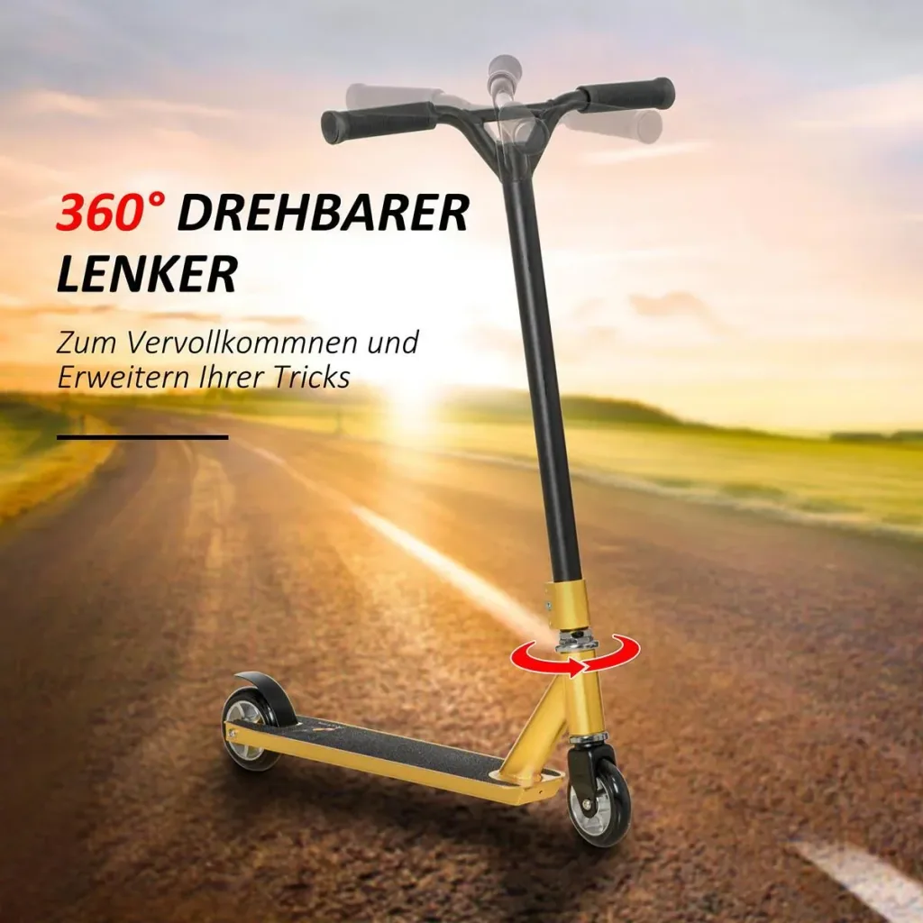 Stunt Scooter für Kinder 360° Lenkung über 14 Jahre alt Kick Scooter Fun Scooter mit Deck Gummigriffe Hinterradbremse AB