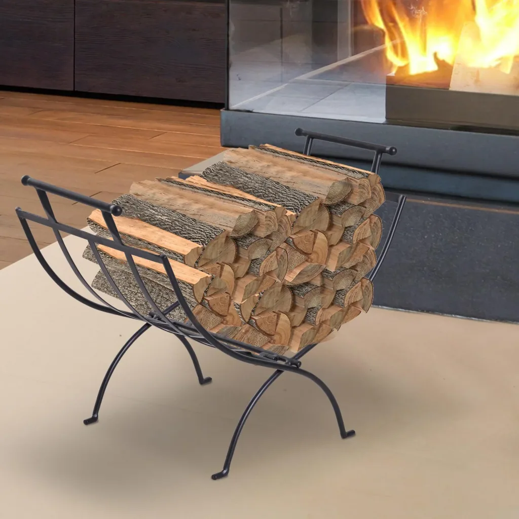 Kaminholzregal Brennholzregal Feuerholzregal Kaminholzhalter Holzablage Metall 30kg belastbar Schwarz 60 x 35 x 45 cm