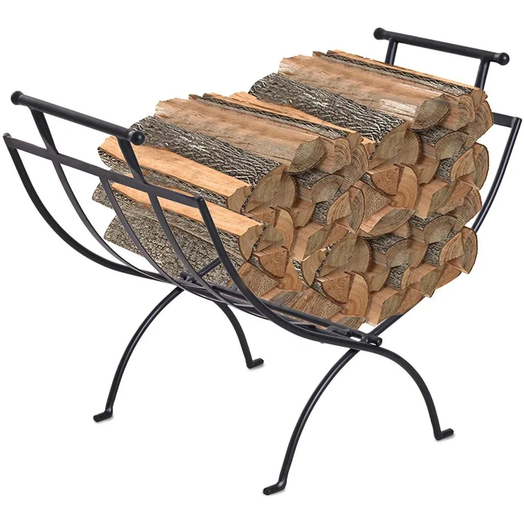 Kaminholzregal Brennholzregal Feuerholzregal Kaminholzhalter Holzablage Metall 30kg belastbar Schwarz 60 x 35 x 45 cm