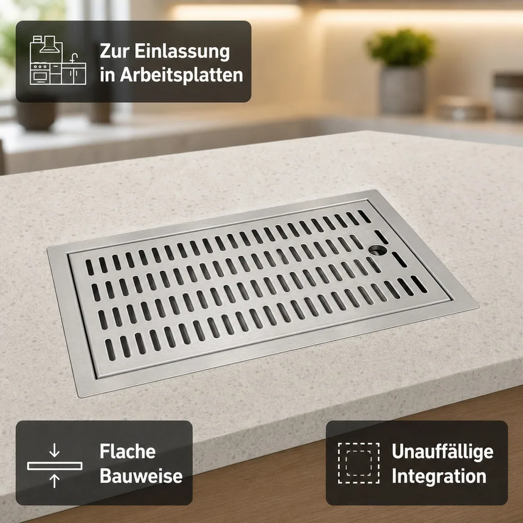 Tropfblech, Abtropfblech, Tropfschale - CNS zum Einlassen, 480 x 313 mm