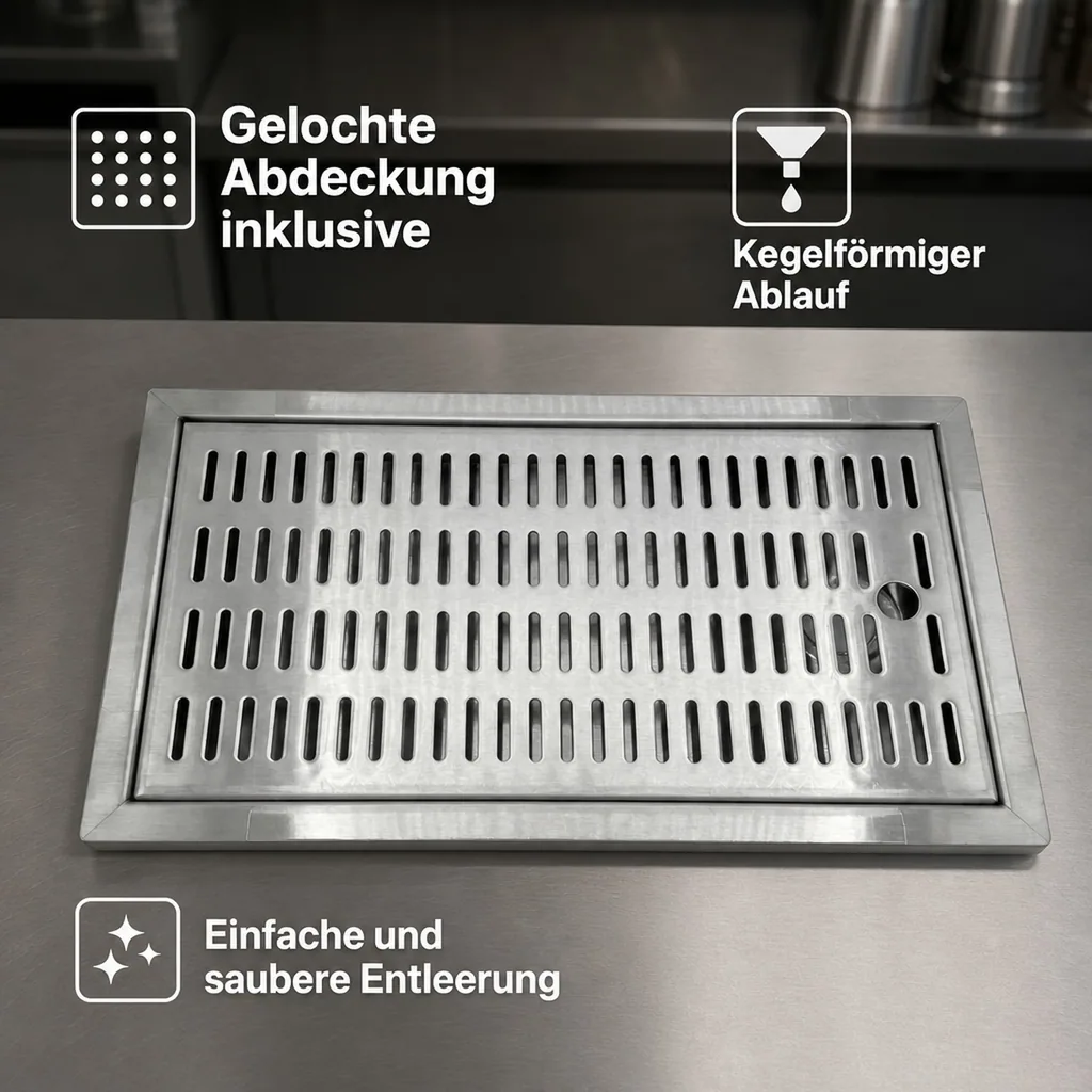 Tropfblech, Abtropfblech, Tropfschale - CNS zum Einlassen, 480 x 313 mm