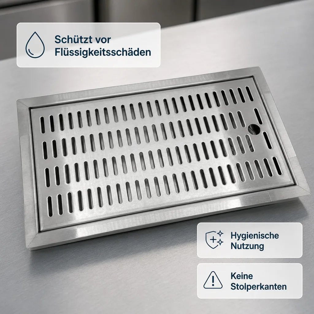 Tropfblech, Abtropfblech, Tropfschale - CNS zum Einlassen, 480 x 313 mm