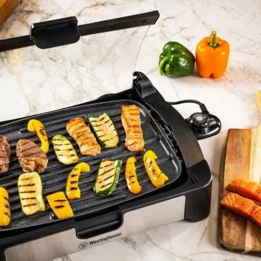 Westinghouse Edelstahl-Elektrogrill - Tischgrill - 1800W - 52,8x12,3x37,7cm - Schwarzer Marmor