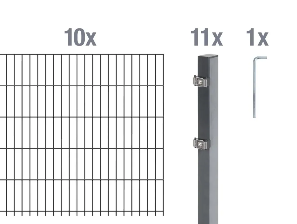 Doppelstabmattenzaun Komplettset, anthrazit, Höhe 140 cm, Länge 20 m