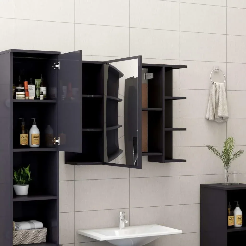 Badspiegelschrank 80x20,5x64 cm Spanplatte Hochglanz grau