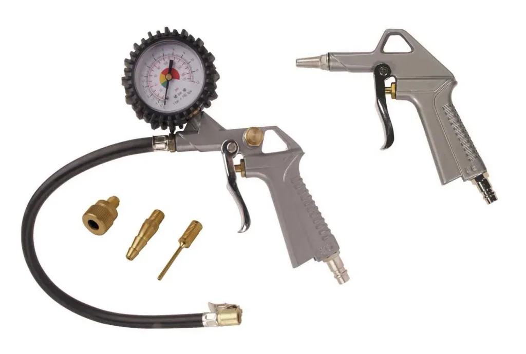 Kompressor, 2 Liter, ölfrei, tragbar, leicht, 1.5 PS, 1100 W, 8 bar, 195 l/min Luftstrom, mit Druckluftpistole, Manometer, 3 Düsen und 5 m Luftschlauch
