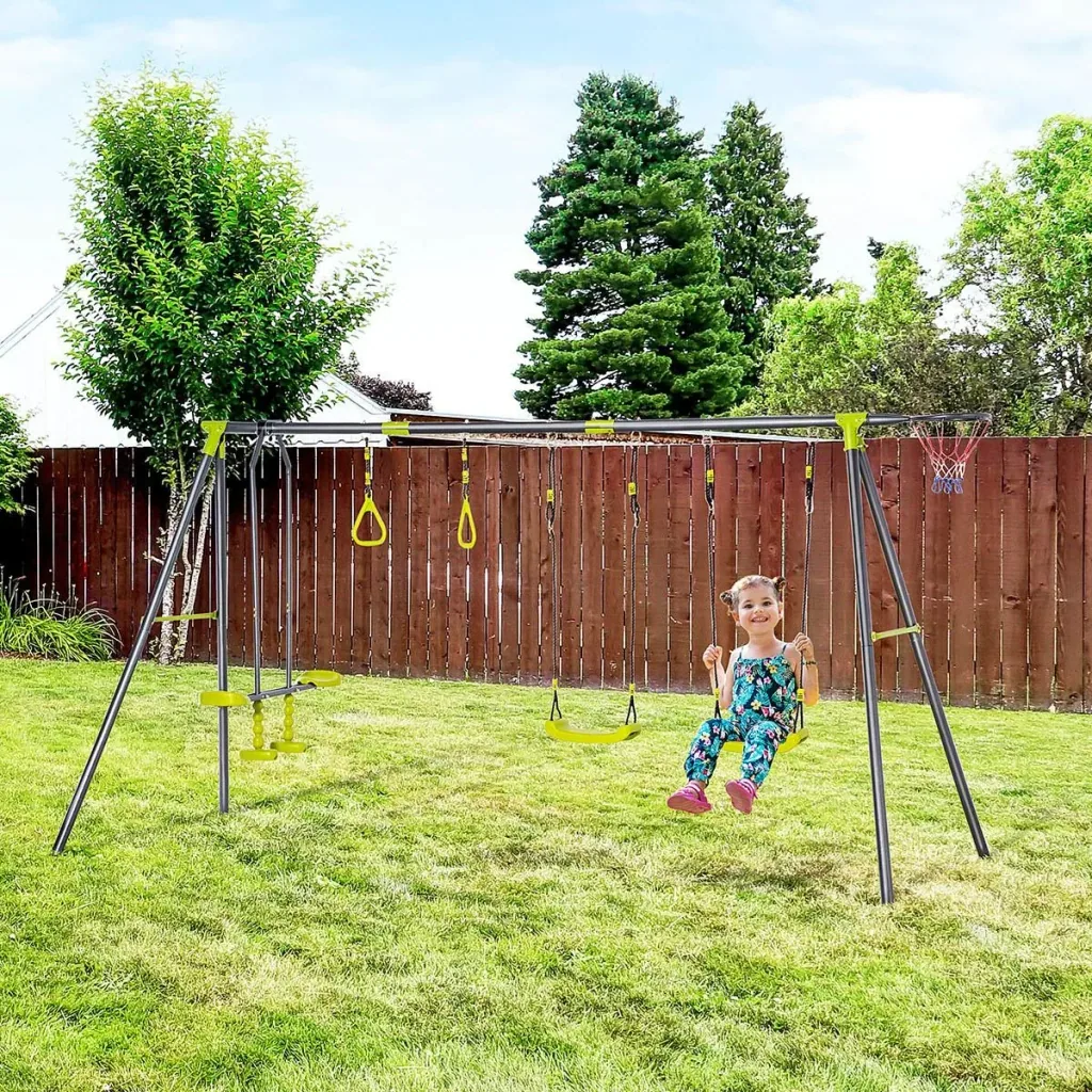 Schaukelgestell für Kinder 3-10 Jahre, grün+schwarz, 365 x 138 x 175 cm