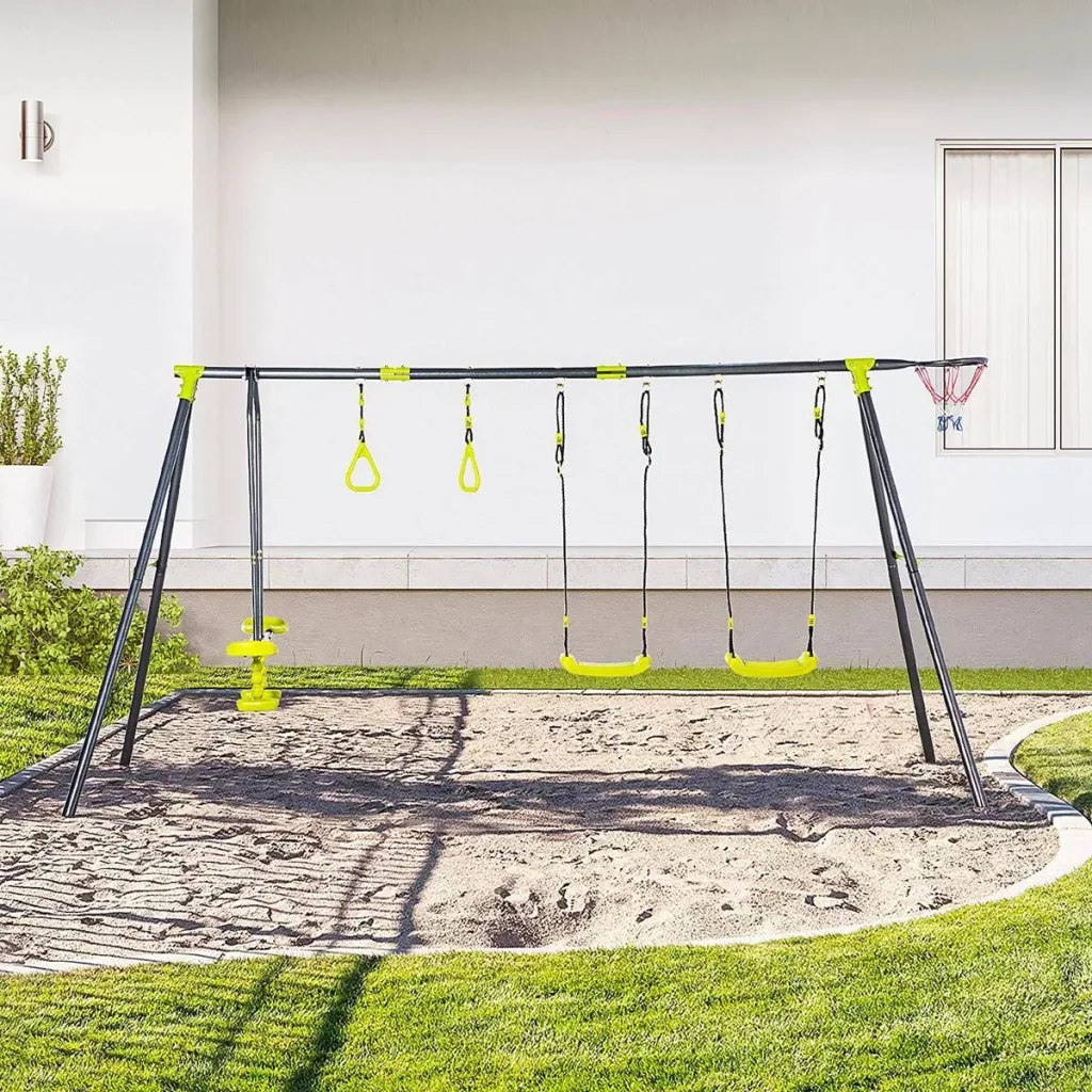 Schaukelgestell für Kinder 3-10 Jahre, grün+schwarz, 365 x 138 x 175 cm