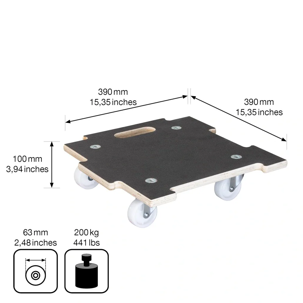 Multi Roller MR 1393, 39 x 39 x 10 cm, harte Rollen Ø 63 mm, Platte Multiplex Maxigrip FSC®, Tragkraft 200 kg
