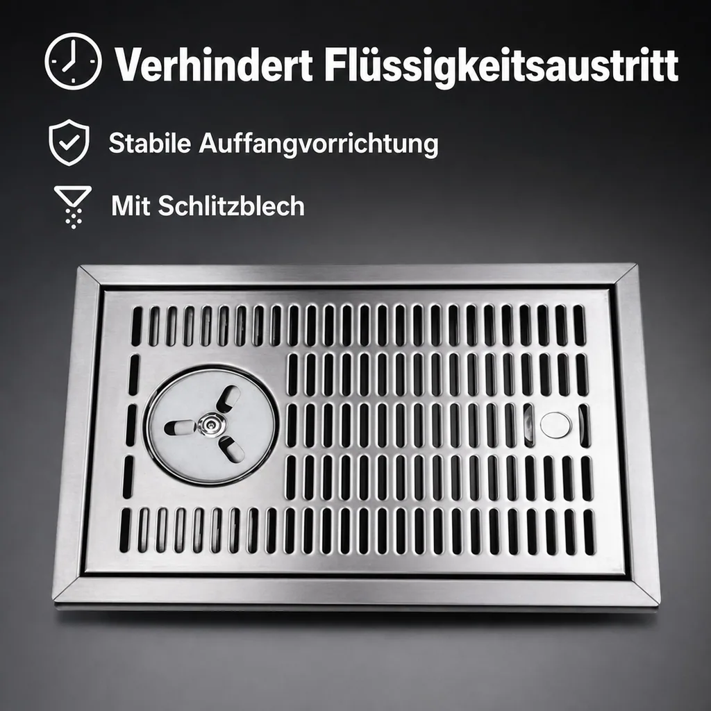 Tropfblech, Abtropfblech, Tropfschale - CNS zum Einlassen für Gläserdusche, 480 x 313 mm