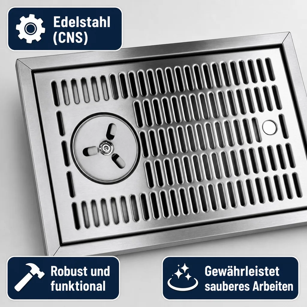 Tropfblech, Abtropfblech, Tropfschale - CNS zum Einlassen für Gläserdusche, 480 x 313 mm