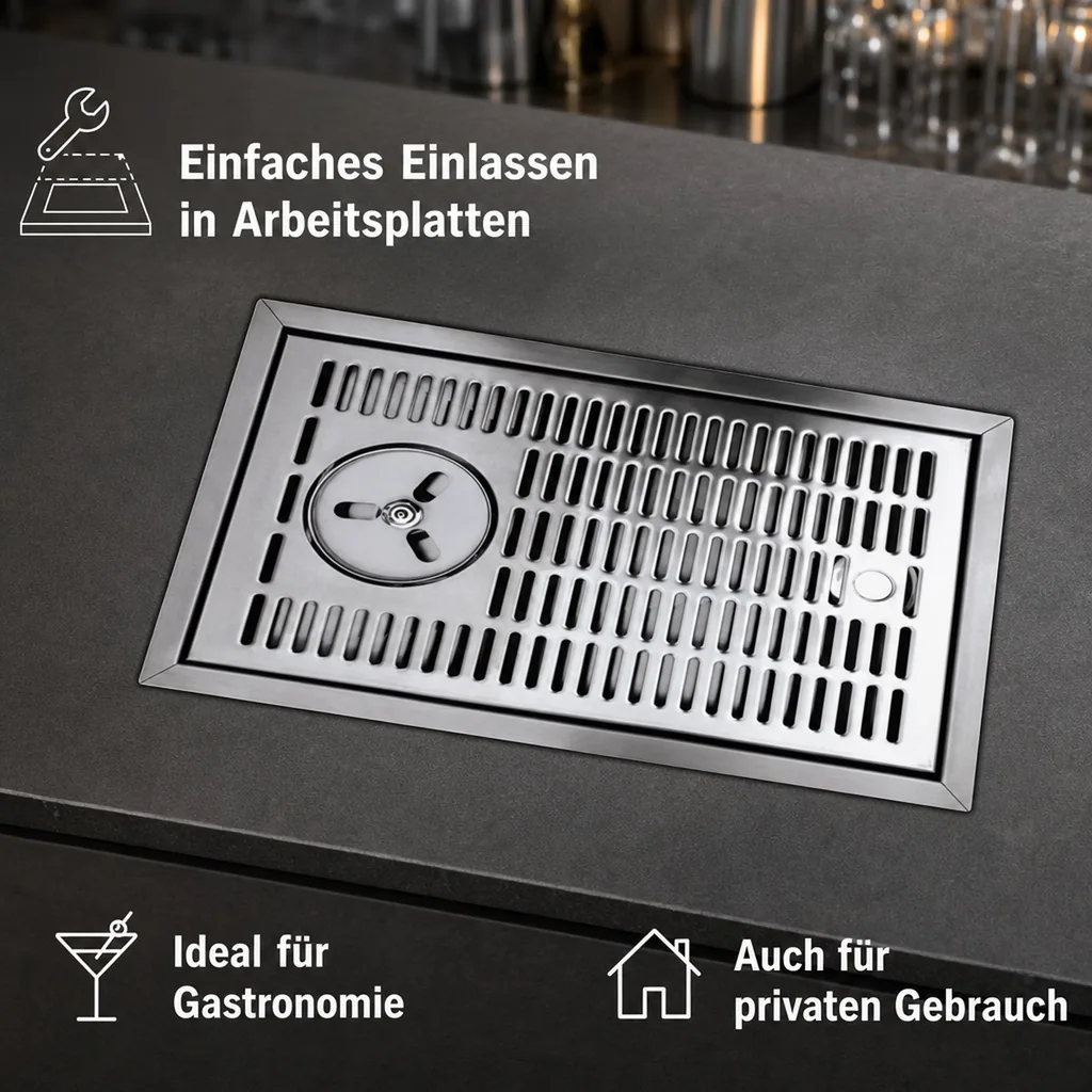 Tropfblech, Abtropfblech, Tropfschale - CNS zum Einlassen für Gläserdusche, 480 x 313 mm