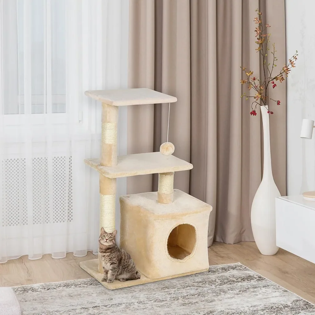 Kratzbaum mit Sisal Katzenbaum Kletterbaum Katzenmöbel Kratzbrett mit weichem Plüsch Katzenspielzeug stabil E1-Klasse Sp
