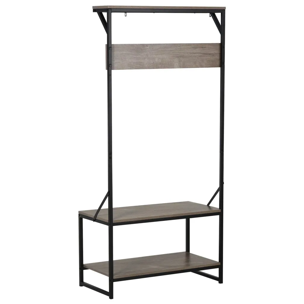 Garderobe mit 4 Haken und Schuhablage, natur