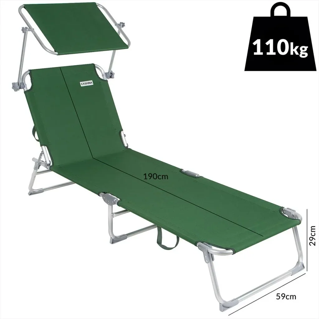 Liegestuhl 'Ibiza' mit Schiebedach aluminiumgrün 190 x 59 x 29cm