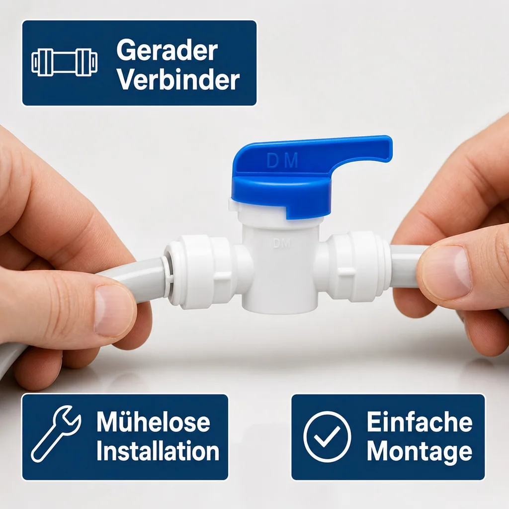 Absperrhahn, Absperrventil mit geradem Verbinder 3/8 Zoll