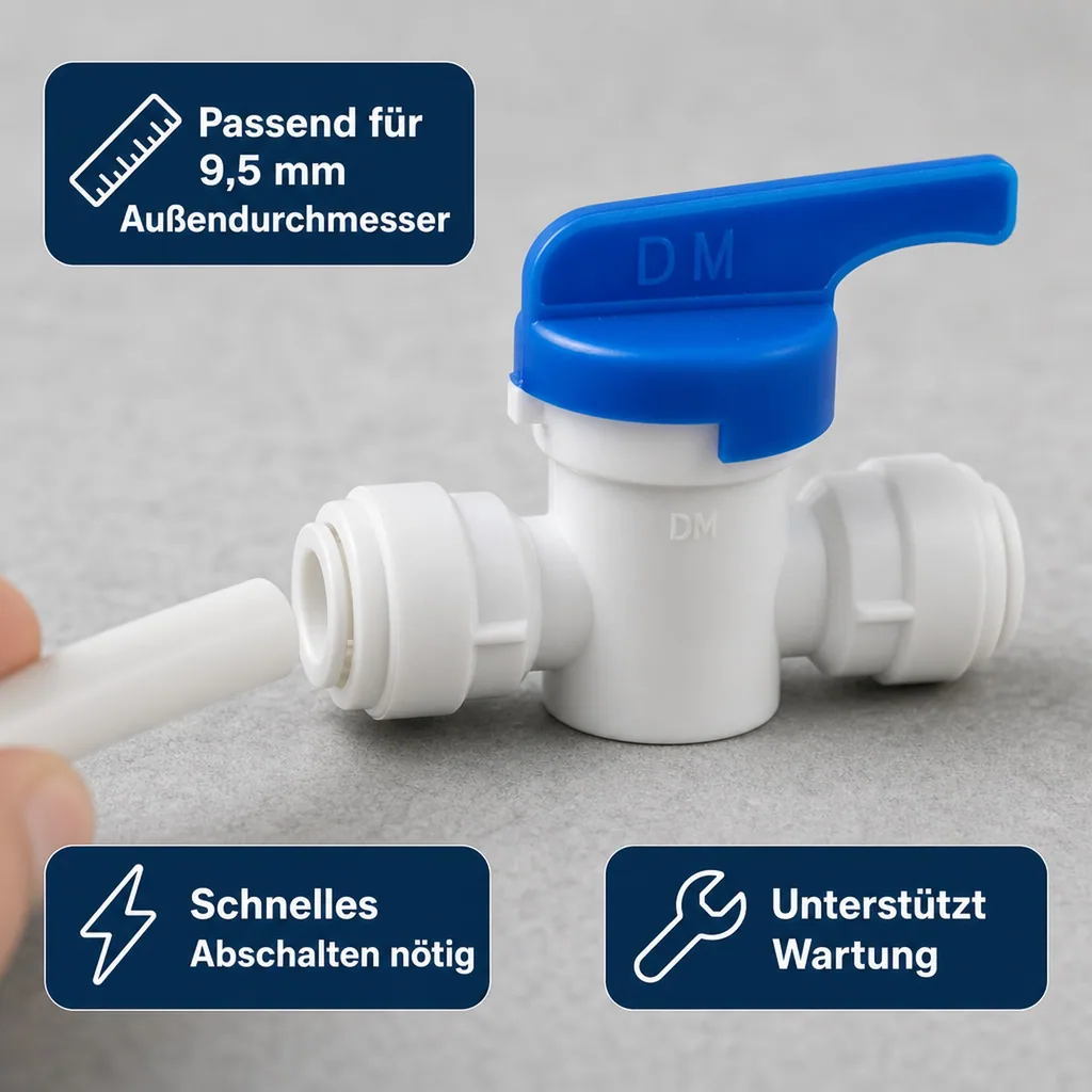 Absperrhahn, Absperrventil mit geradem Verbinder 3/8 Zoll