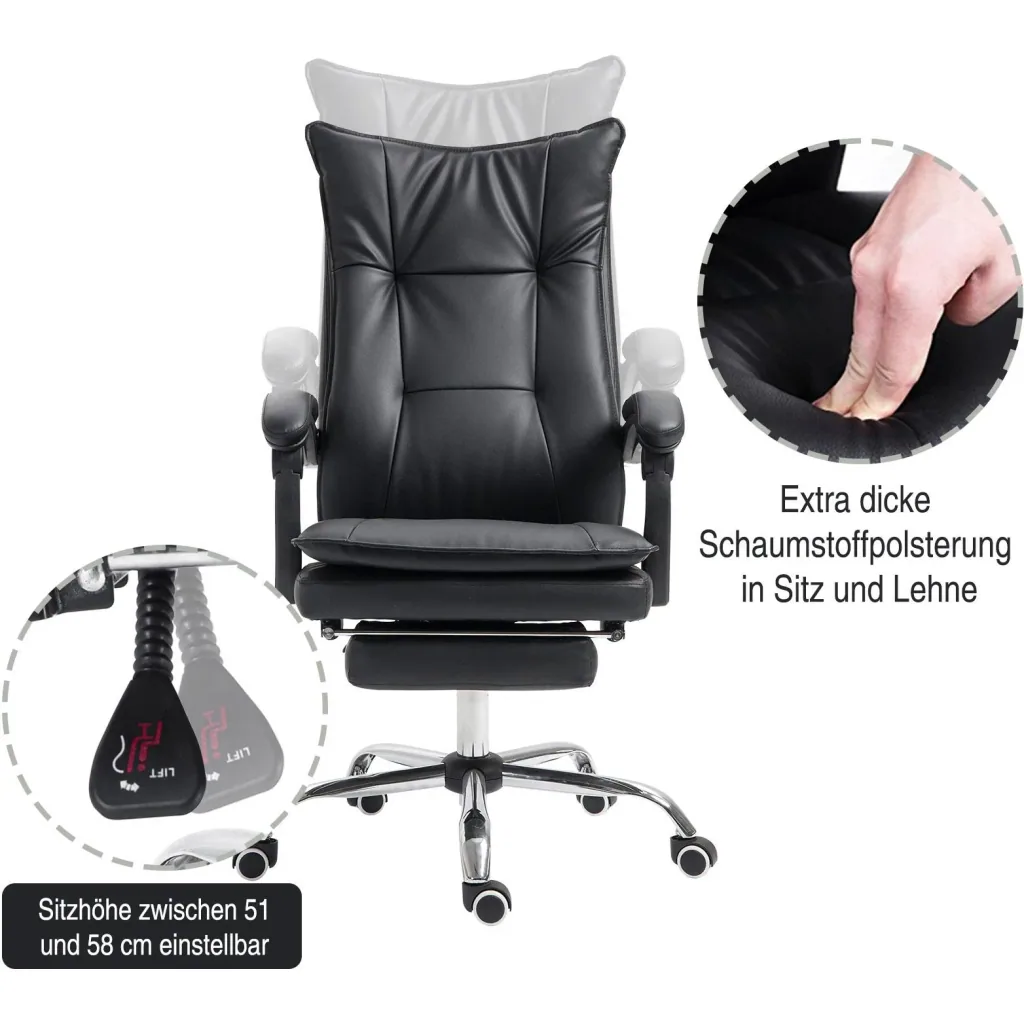 Chefsessel Bürosessel Bürostuhl Schreibtischsessel höhenverstellbar ergonomisch Schwarz 70 x 64 x (106 113) cm