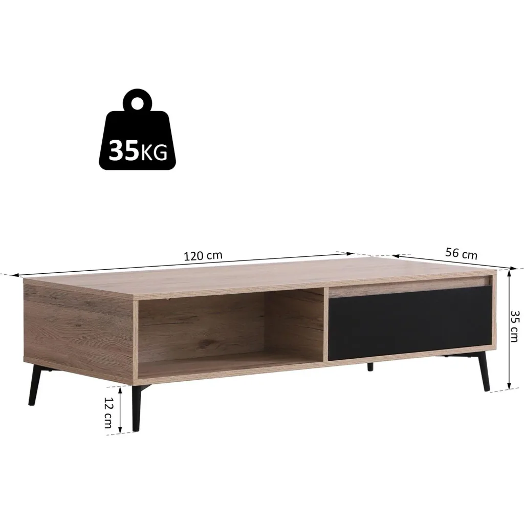 Couchtisch Beistelltisch Sofatisch Fernsehtisch Kaffeetisch 2 x Schublade 2 x Ablage Holz 120 x 56 x 35 cm
