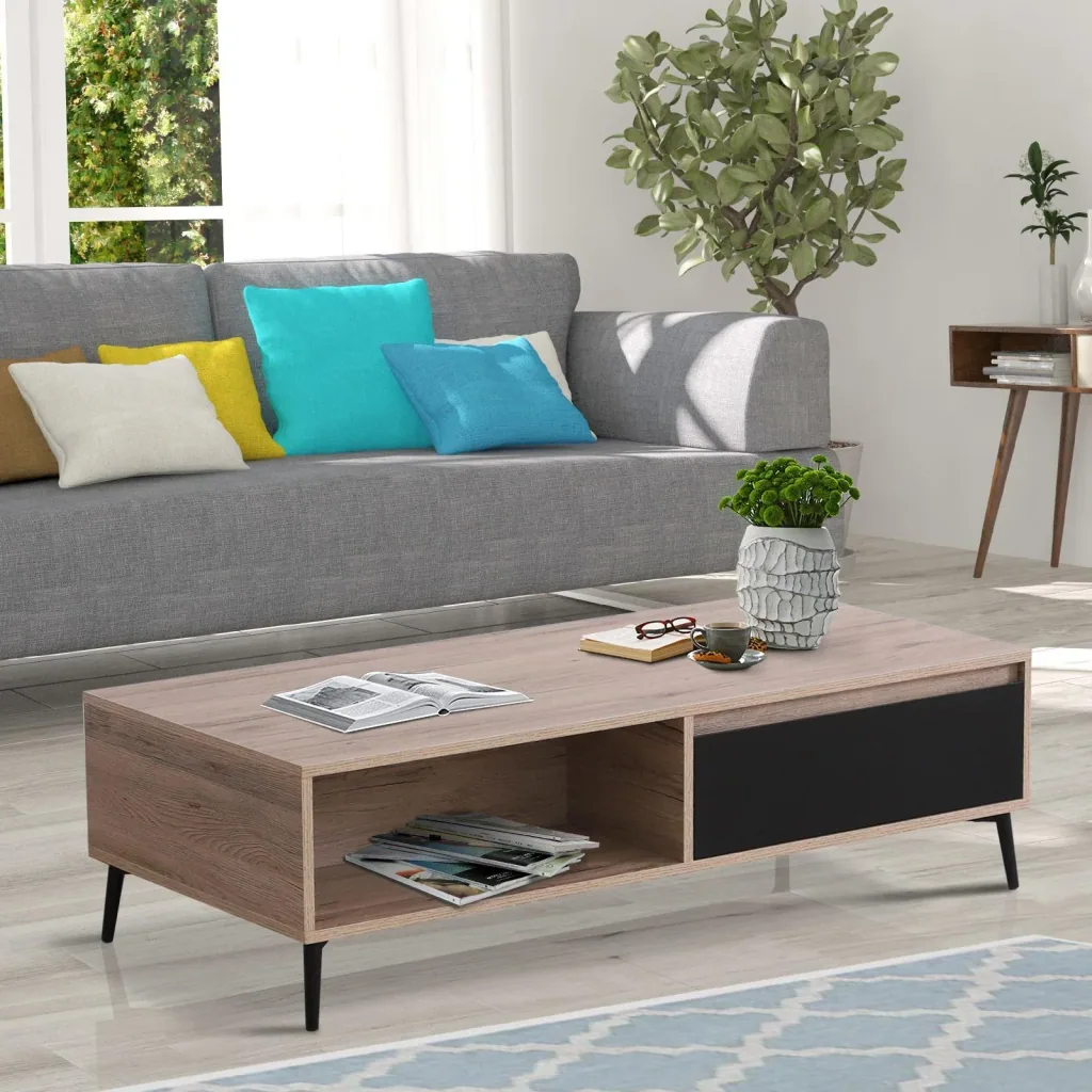 Couchtisch Beistelltisch Sofatisch Fernsehtisch Kaffeetisch 2 x Schublade 2 x Ablage Holz 120 x 56 x 35 cm