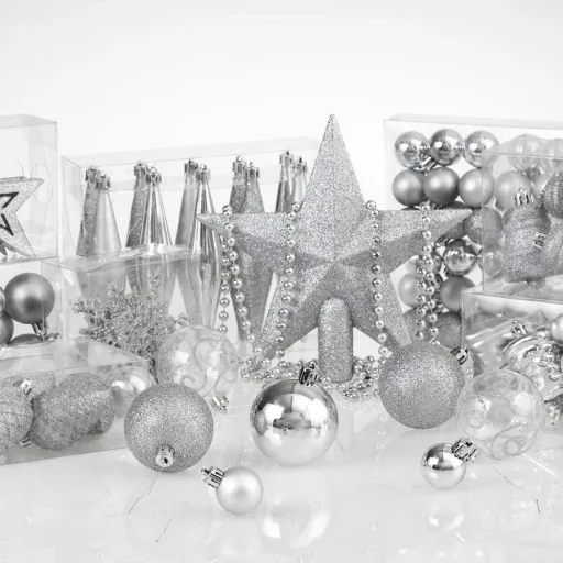 Weihnachtskugeln - 102 Stück - silber
