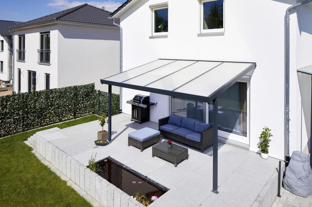 Terrassendach Premium, anthrazit, 4102 x 4060 mm - Klima blue