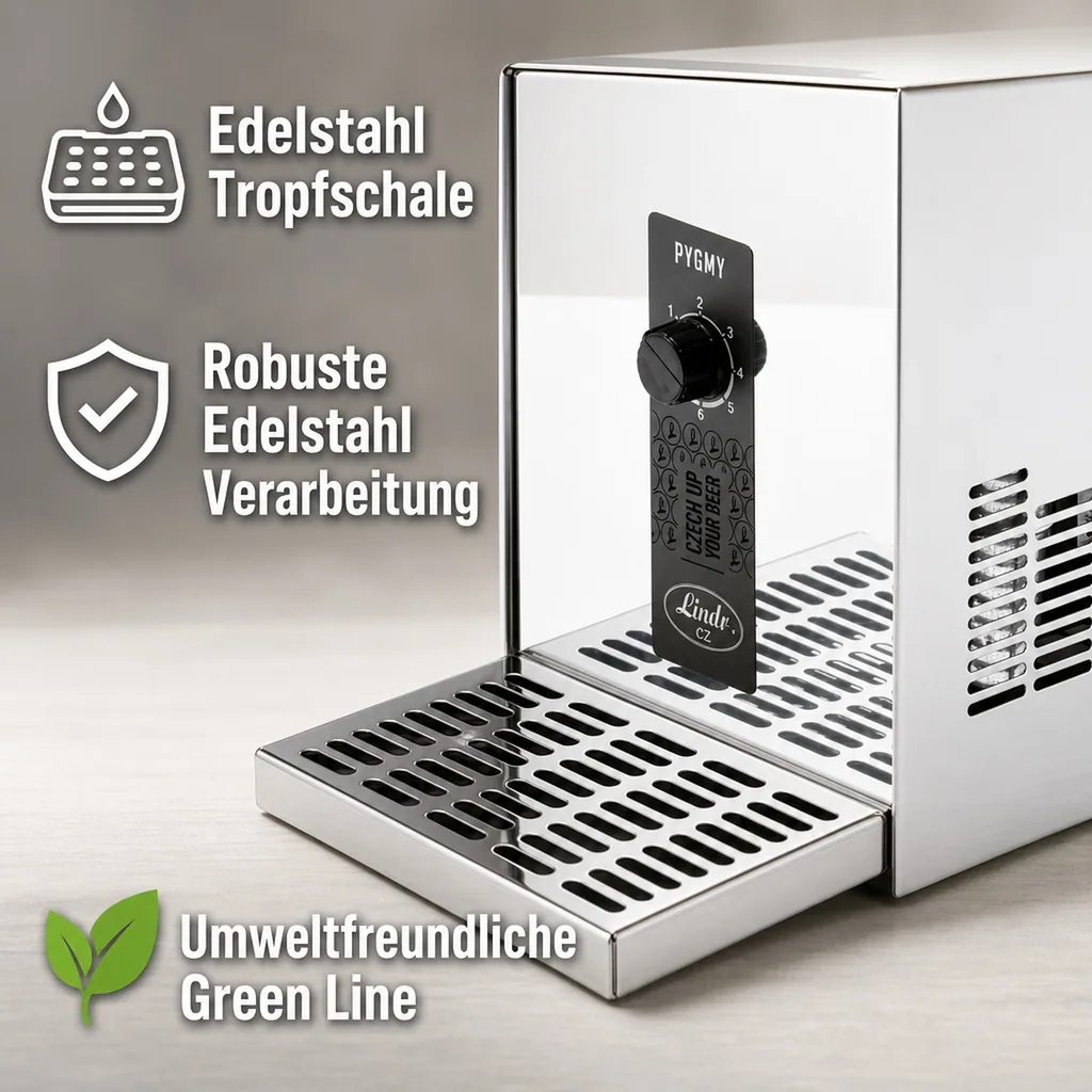 Zapfanlage, Bierzapfanlage, Bierkoffer, Durchlaufkühler PYGMY 25 1-leitig Trockenkühler, 35 Liter/h, 5/8 Anschluss, Green Line