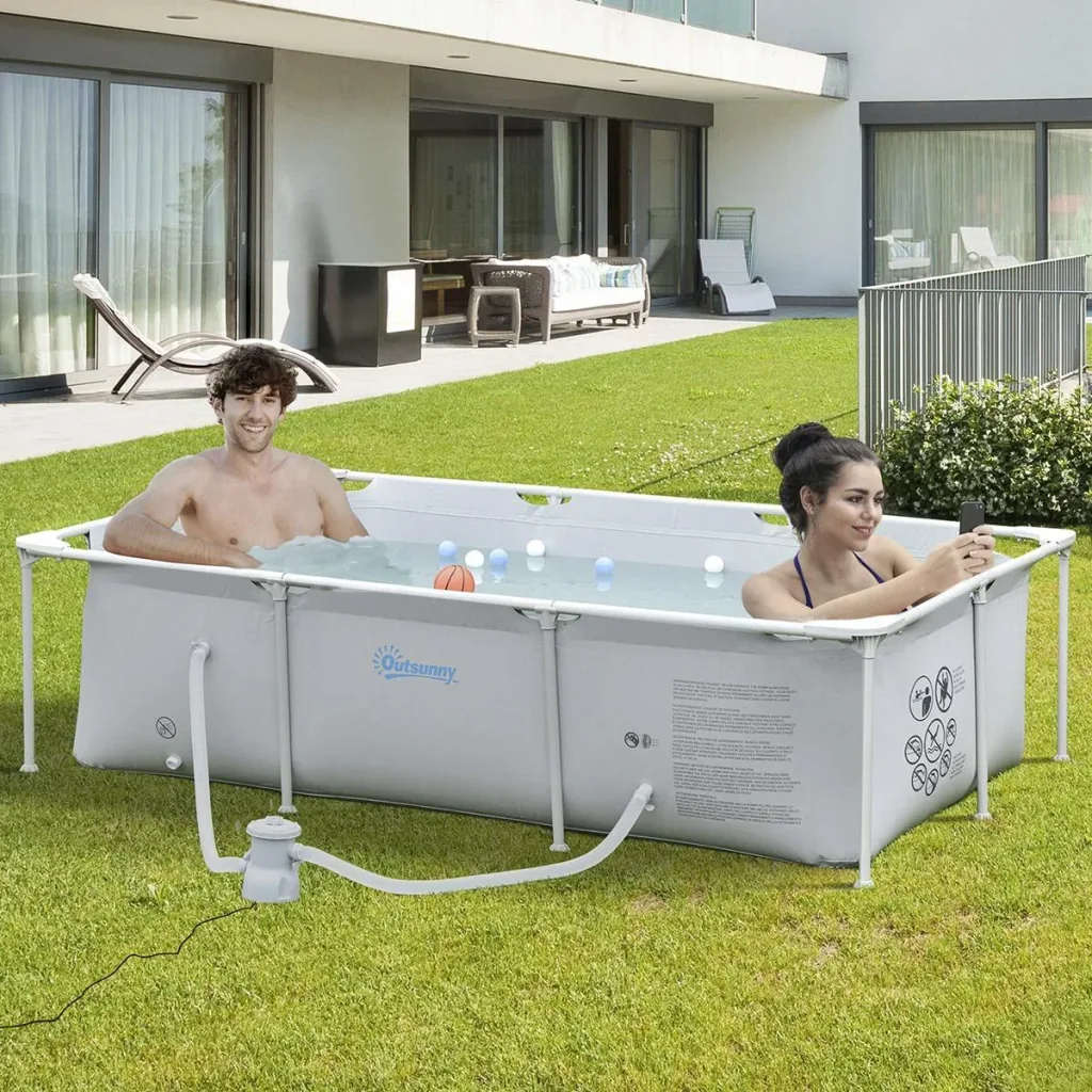 Rahmenpool mit Schlauch Draht Swimmingpool Schwimmbad Ablassventil für sauberen Wasser 1000D PVC Stahl Grau 252 x 152 x