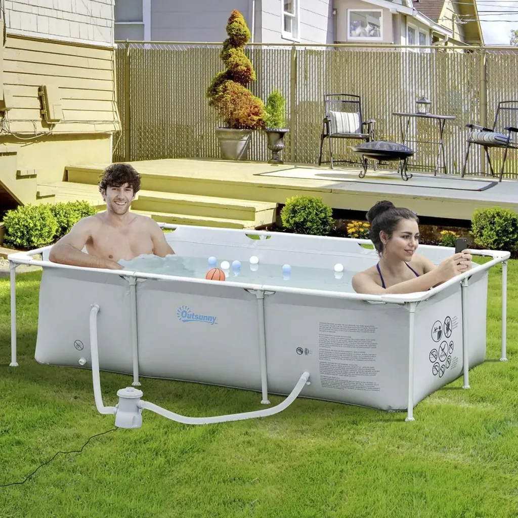 Rahmenpool mit Schlauch Draht Swimmingpool Schwimmbad Ablassventil für sauberen Wasser 1000D PVC Stahl Grau 252 x 152 x