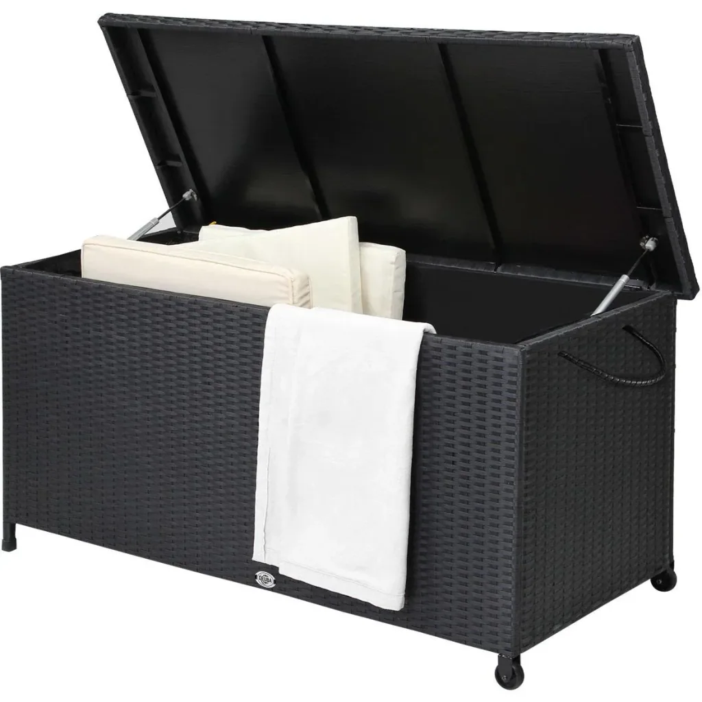 Aufbewahrungsbox Polyrotan auf Rädern schwarz 122 x 56 x 61cm
