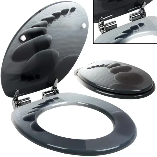 Toilettensitz Stonedesign 35cm x 38cm x 5cm mit Absenkautomatik und Edelstahlscharnieren