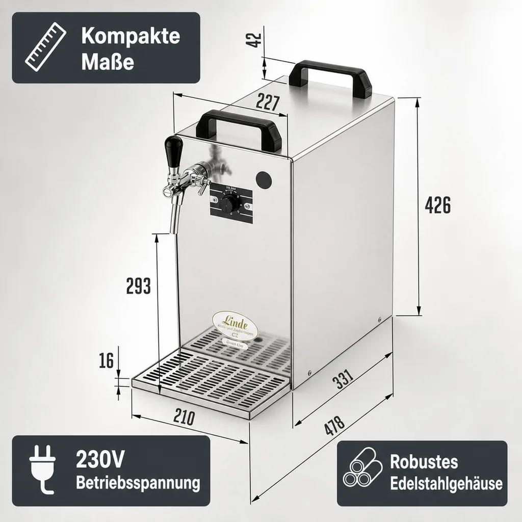 Zapfanlage K 40/K 1-leitig aus Edelstahl, 50 Liter/h, mit Membranpumpe, Bierzapfanlage, Green Line