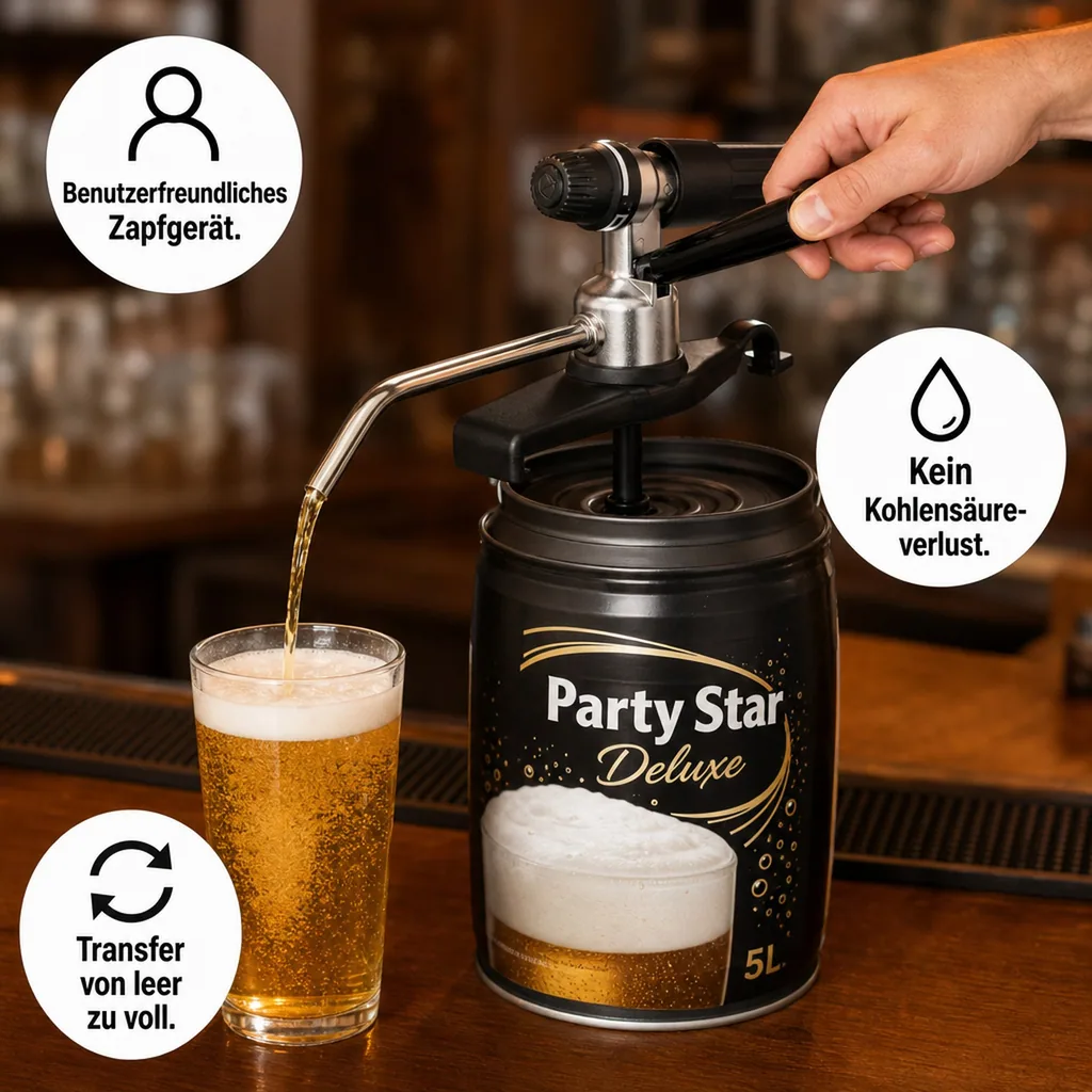 Bierfass Adapter, Bierzapfgerät für 5 Liter Fässer CO2 - Party Star Deluxe