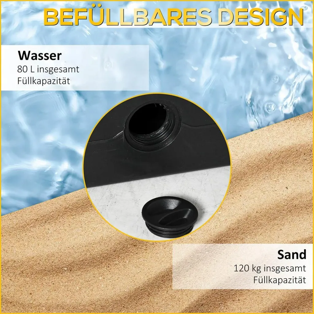 Sonnenschirmgewicht 4-tlg. Schirmgewicht für Sonnenschirm Bodenkreuz Sand/Wasser befüllbar bis 130 kg HDPE Schwarz