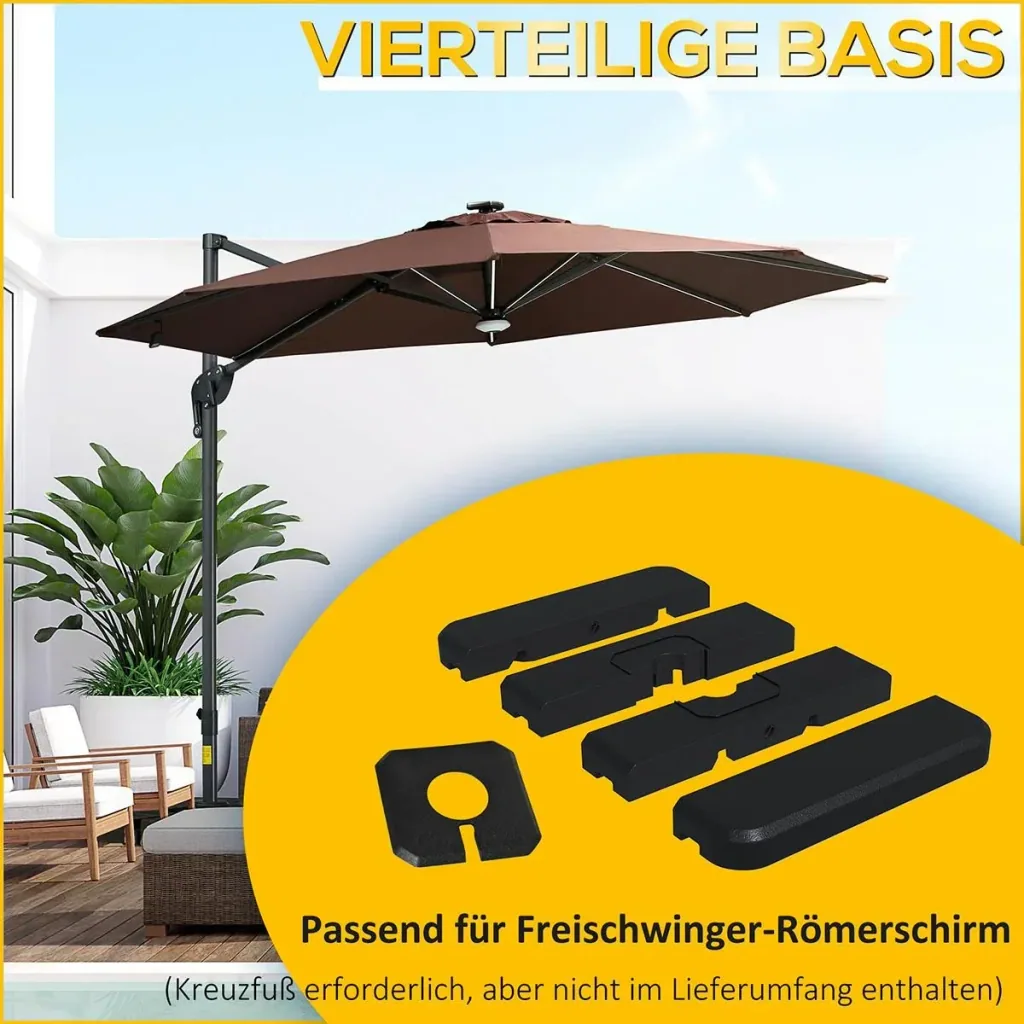 Sonnenschirmgewicht 4-tlg. Schirmgewicht für Sonnenschirm Bodenkreuz Sand/Wasser befüllbar bis 130 kg HDPE Schwarz