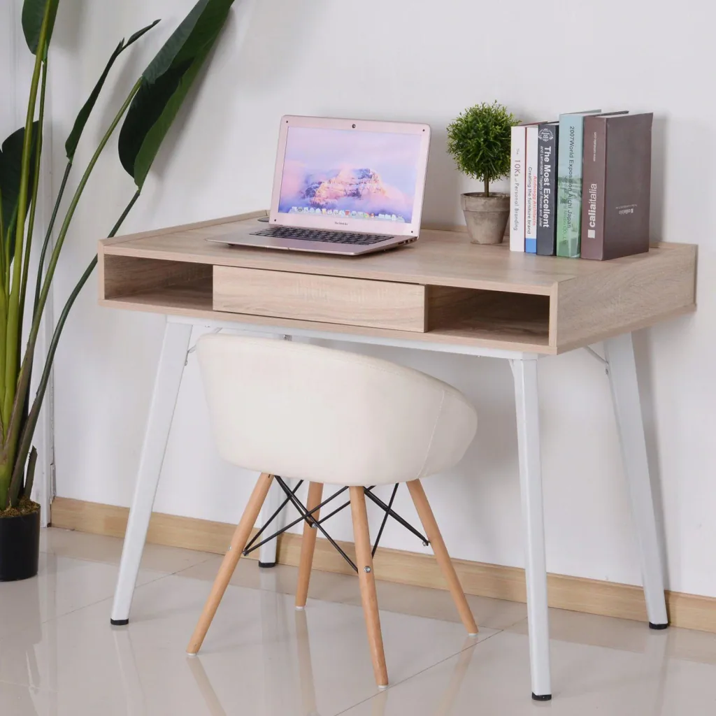 Schreibtisch Computertisch PC Laptop Bürotisch mit Kabeldurchlass 1 x Schublade 2 x offene Fächer