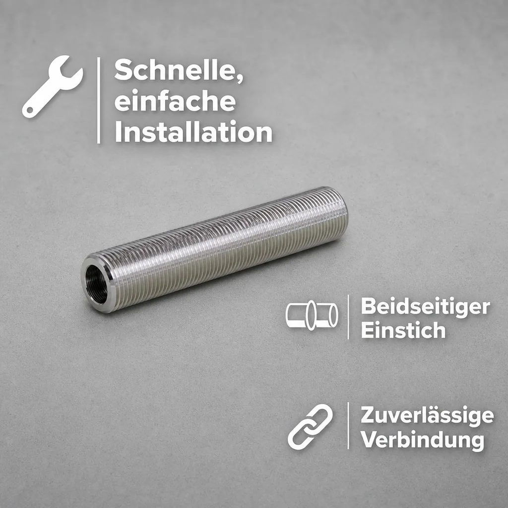 Gewindestutzen, Gewinderohre - mit beidseitigem Einstich, G 5/8“ , Innen Ø 10mm, L=40 mm, Edelstahl