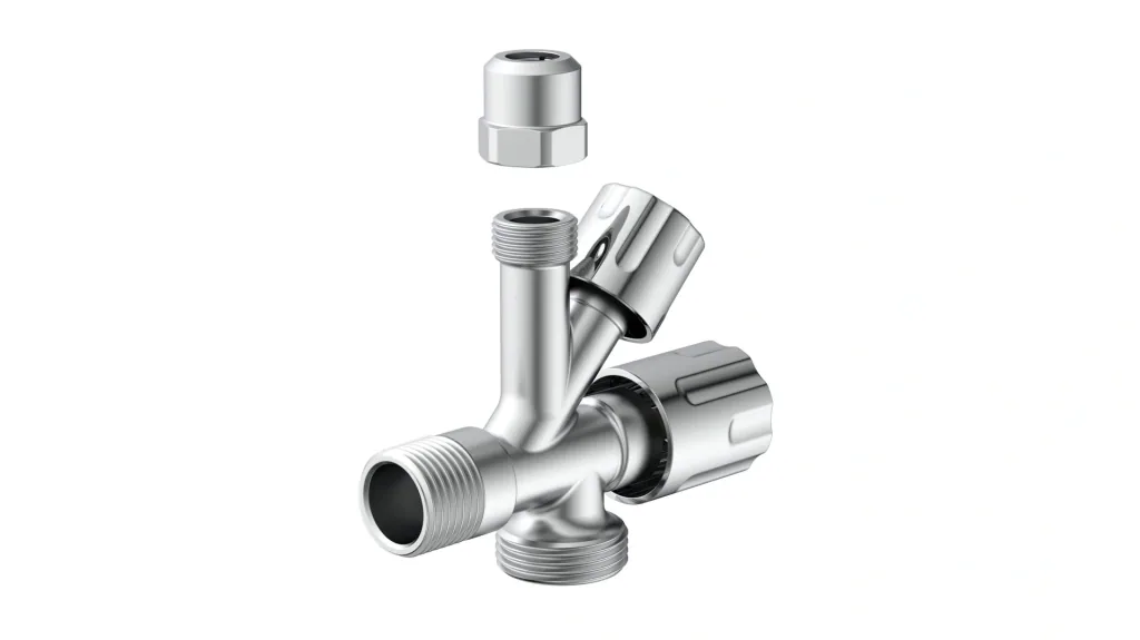 Kombi Eckventil 1/2"AG x 3/4"AG x 3/8"AG x 10 mm
