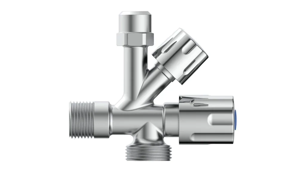 Kombi Eckventil 1/2"AG x 3/4"AG x 3/8"AG x 10 mm