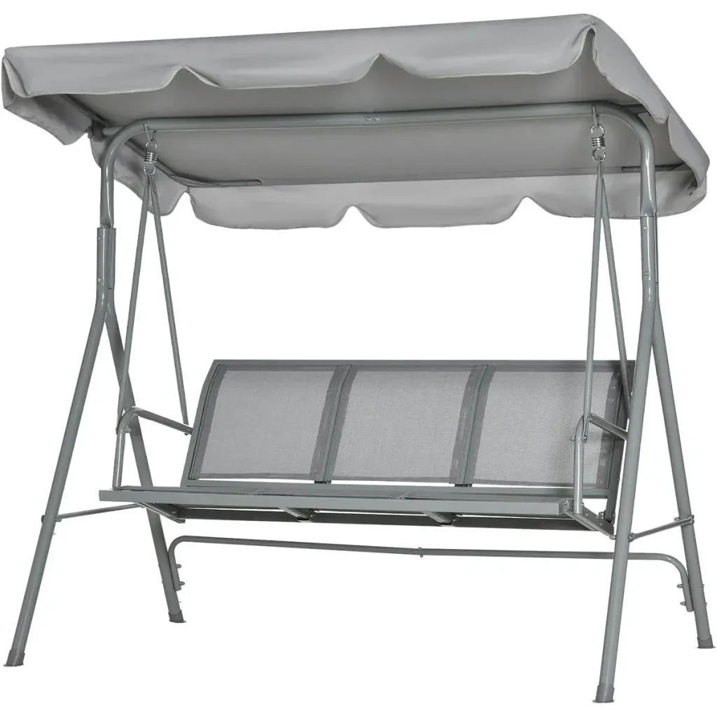 Hollywoodschaukel 3-Sitzer mit Dach Metall Grau+Silber 170 x 110 x 153 cm