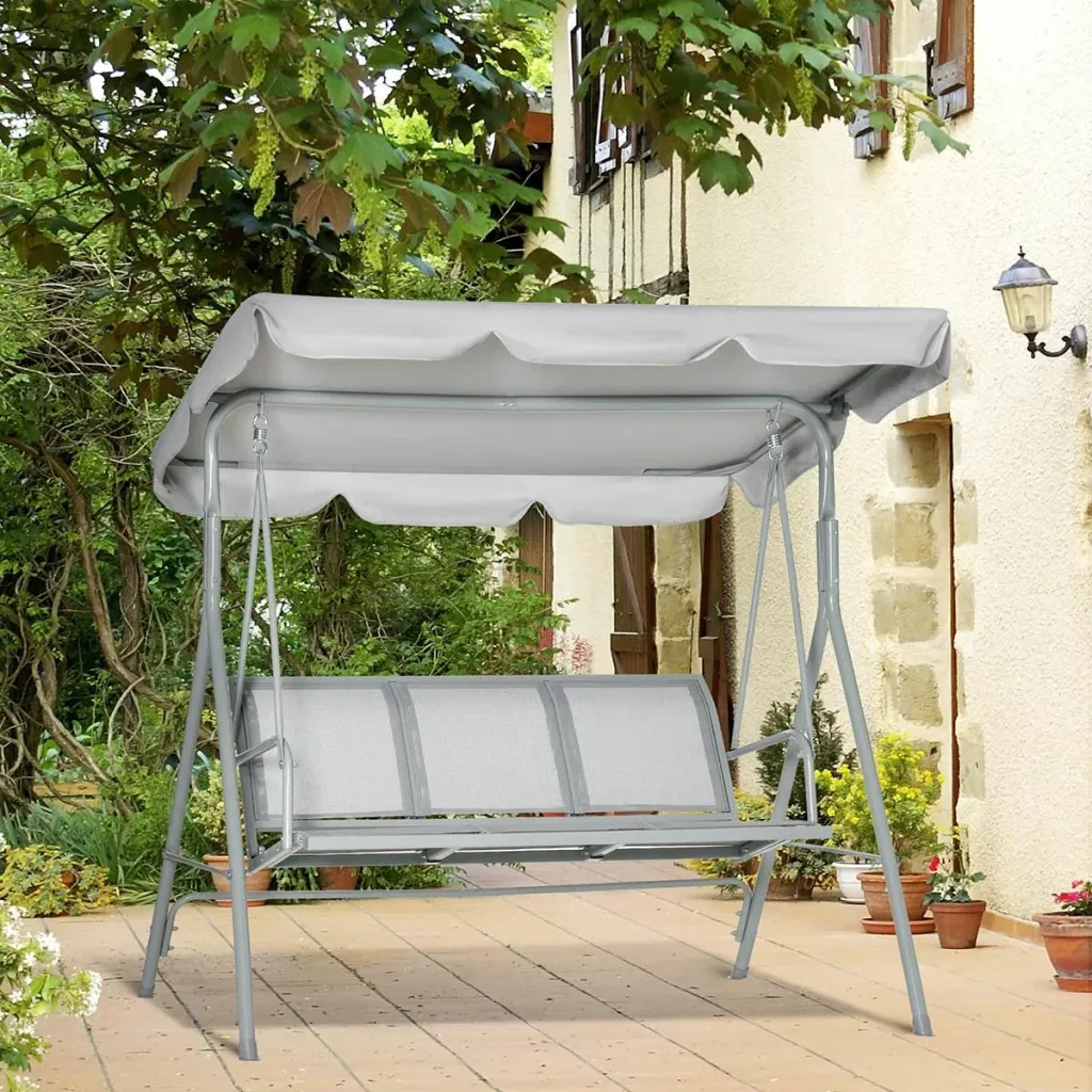 Hollywoodschaukel 3-Sitzer mit Dach Metall Grau+Silber 170 x 110 x 153 cm