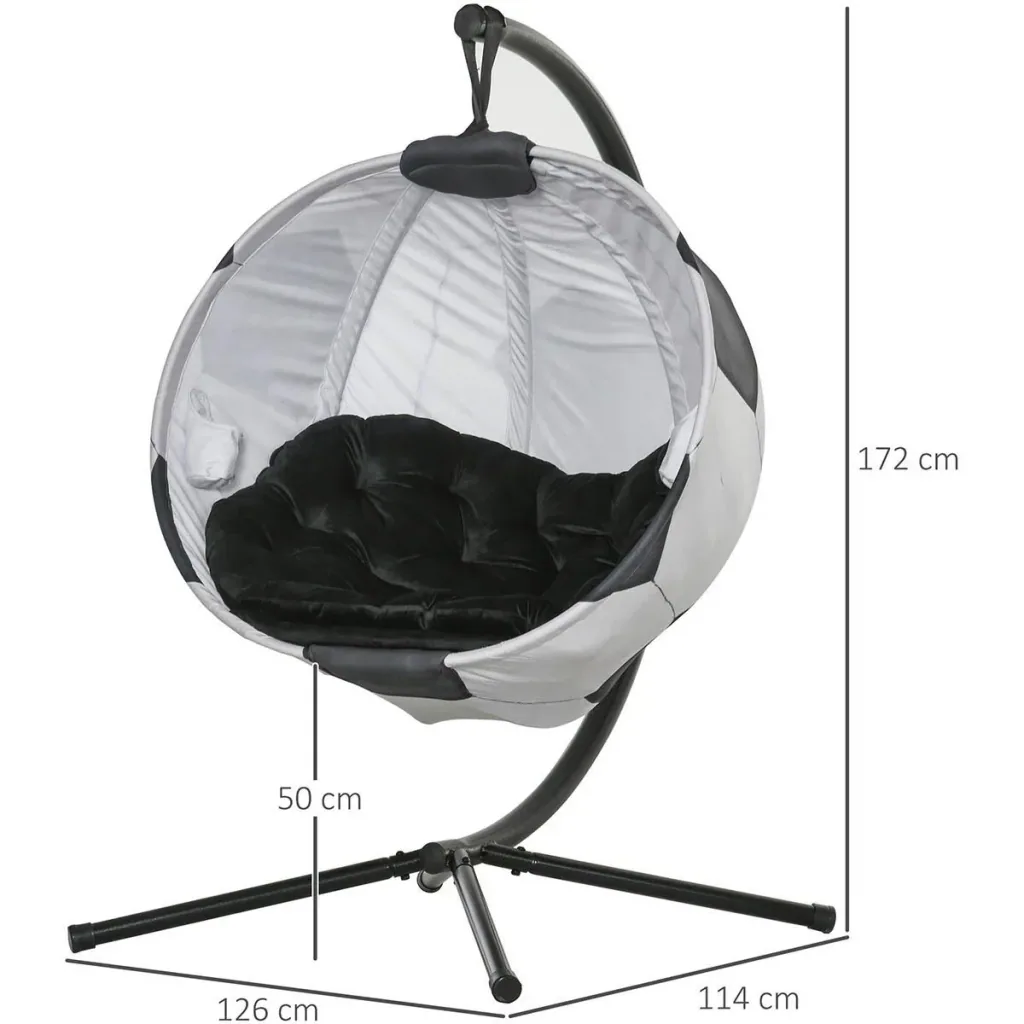 Hängesessel Hängekorb mit Gestell Fußballdesign Hängeschaukel Hängestuhl mit Kissen Korb faltbar Stahl