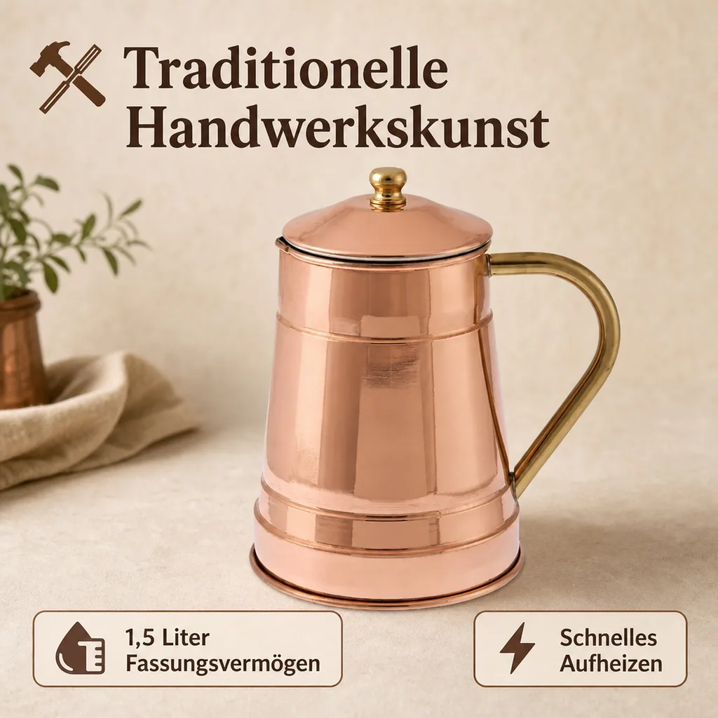 Wasserkocher, Kupfer Teekanne 1,5L