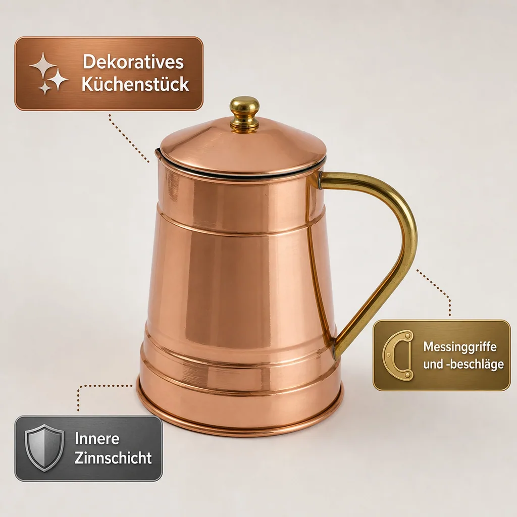 Wasserkocher, Kupfer Teekanne 1,5L