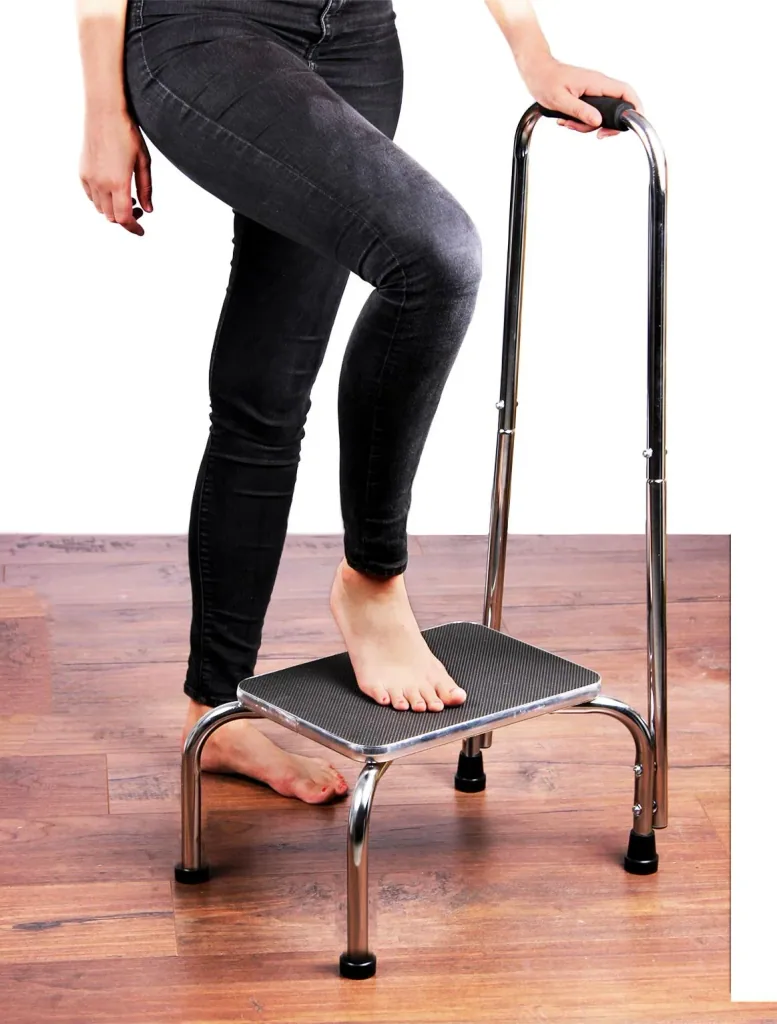 Trittstufe mit höhenverstellbarem Haltegriff, Chrom, 88-108 cm