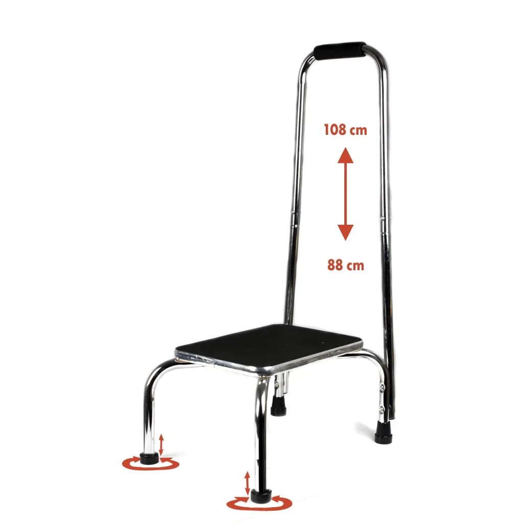 Trittstufe mit höhenverstellbarem Haltegriff, Chrom, 88-108 cm