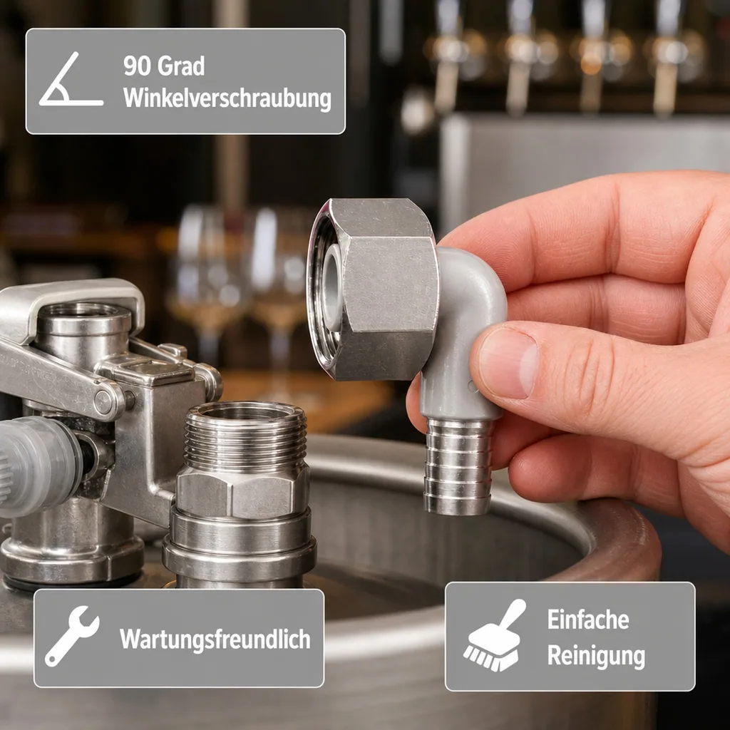 Winkelverschraubung CNS 90° für Bierschlauch 5/8 Zoll, NW 10mm